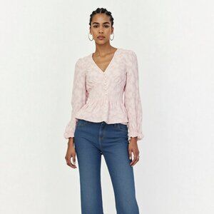 STYLE BUNDLE: FRANKIE B Flared Jeans + SHEIN Blush Blouse, Size 0/S (BB1324B)